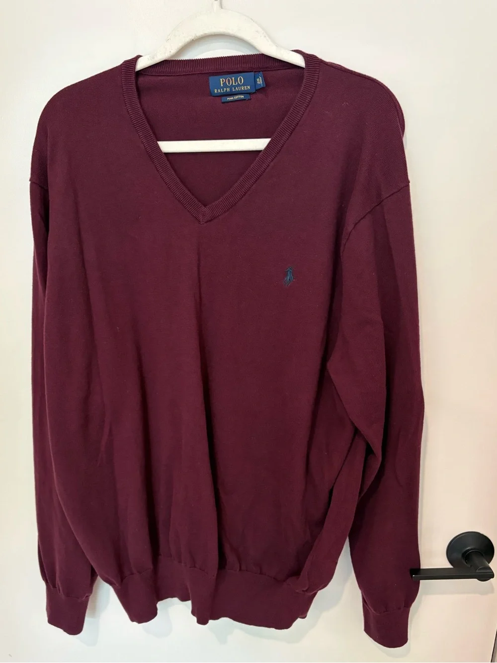 Polo Ralph Lauren Burgundy V-Neck Sweater Pony Logo Pima Cotton Preppy Classic